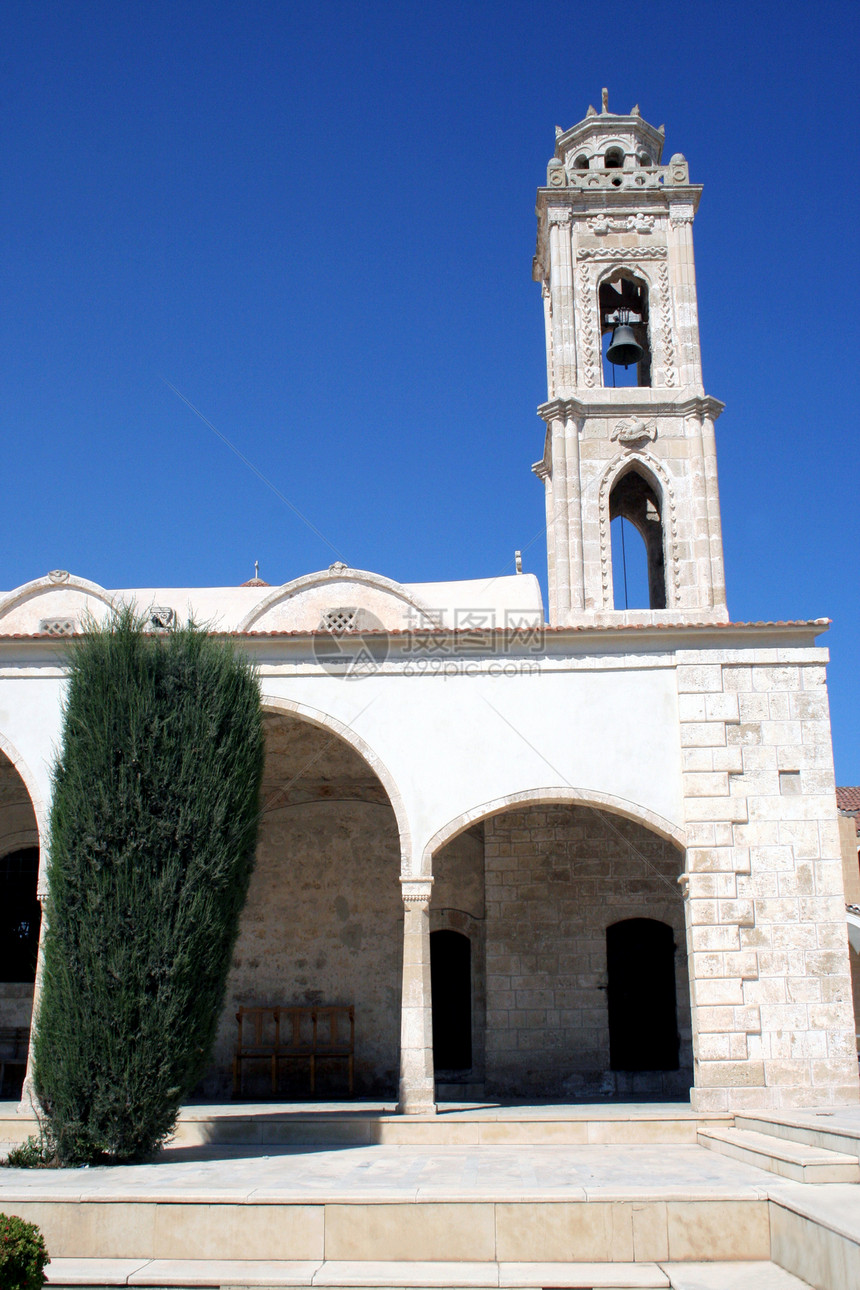 传统的塞浦路斯传统教会建筑学历史性石头建筑蓝天旅游宗教历史图片