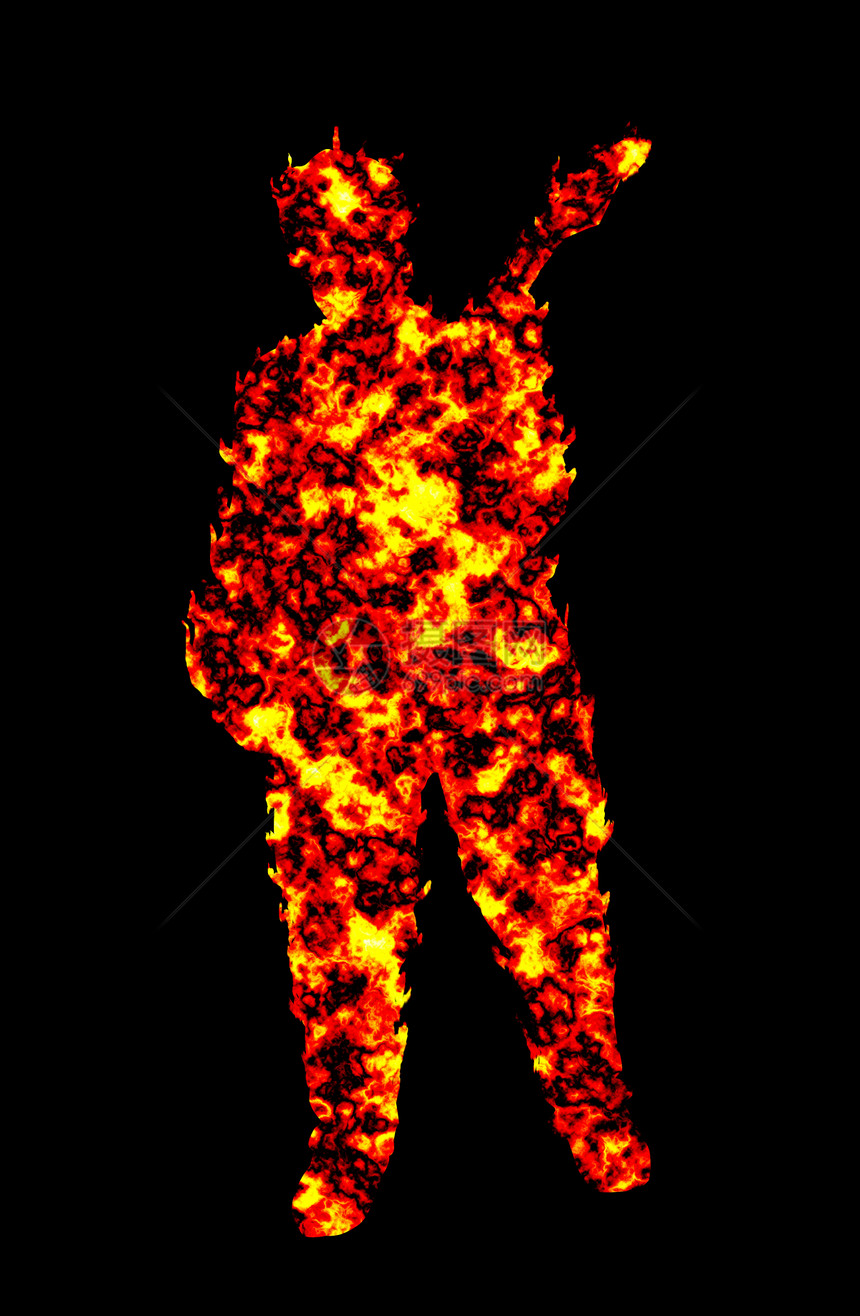 吉他演奏者在火焰中的幻影图片