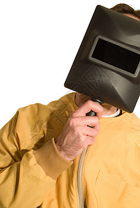 焊接器面具安全焊工男人面罩男性工业工人工厂背景图片