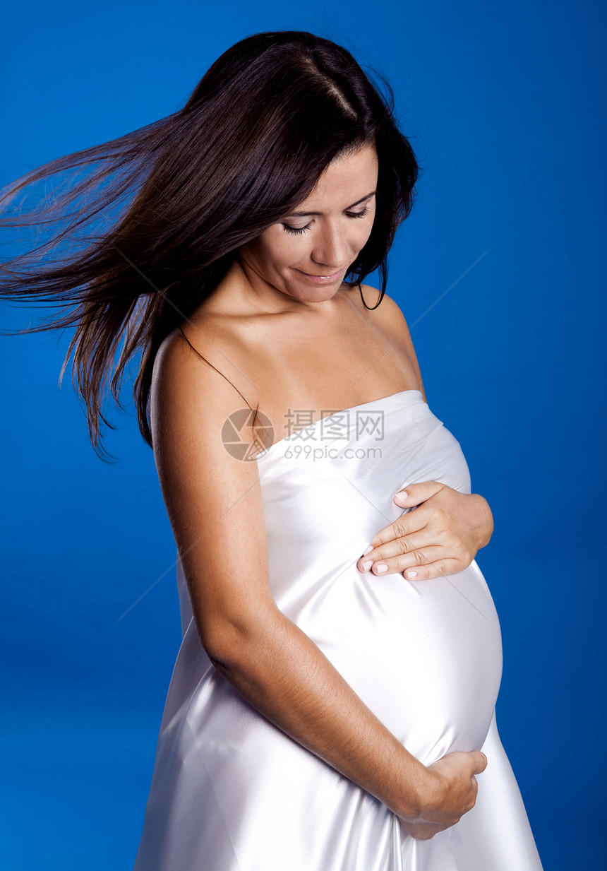 怀孕丝绸身体魅力微笑幸福享受女性织物产妇母亲图片