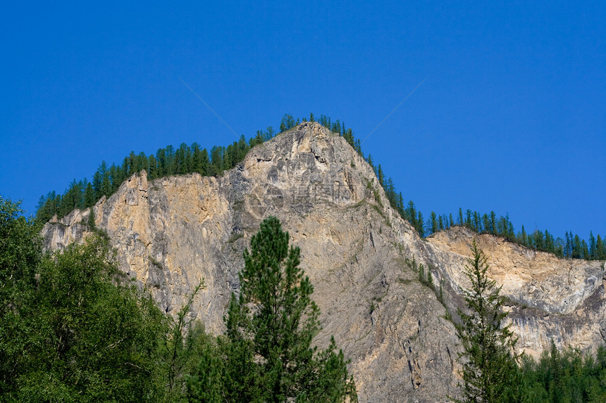 萨扬山脉白色荒野阴影天空全景森林岩石灰色石头树木图片