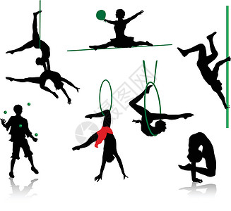 杂技表演和杂耍乐女性运动乐趣平衡娱乐力量女士身体天线黑色背景图片