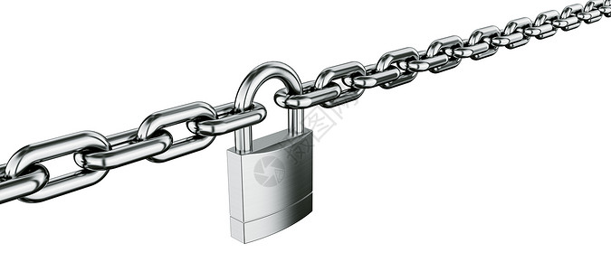 带锁链的链条合页安全保护白色计算机链式金属渲染背景图片