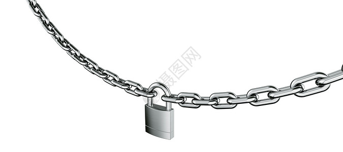 带锁链的链条链式渲染金属安全计算机保护合页白色背景图片