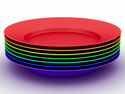 彩虹包彩虹3D图像颜色的板块团体红色创造力绿色厨房插图白色商品平底锅陶器背景
