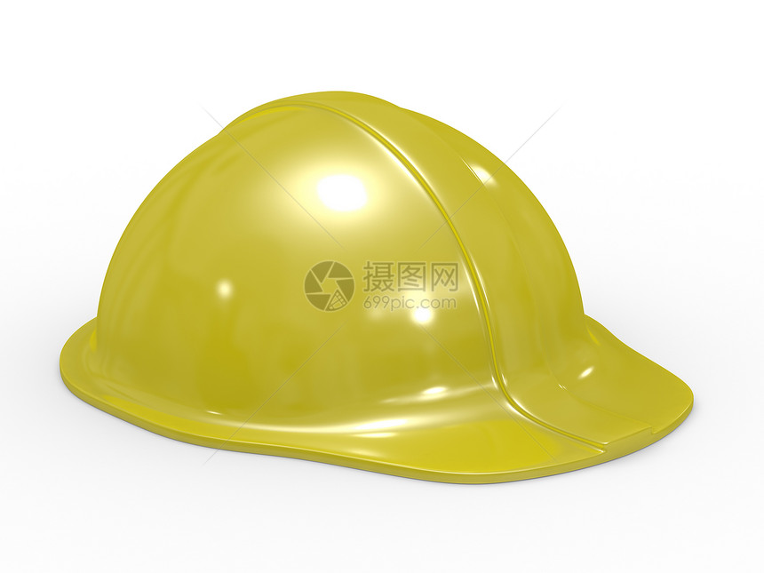 白色背景的黄色头盔 孤立的 3D 图像图片