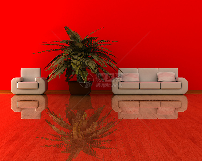 客厅内部的3D图像长椅闲暇插图座位风格皮革摆设房间沙发枕头图片