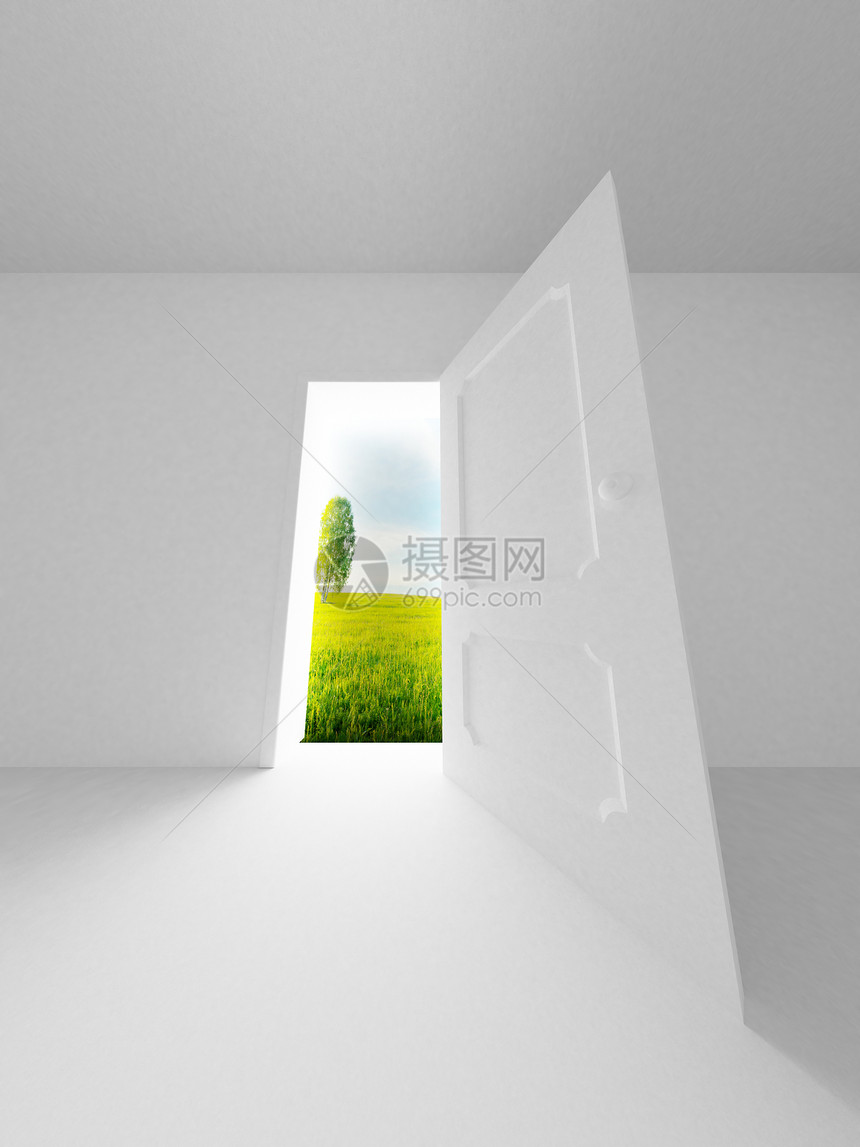 开着门背后的景观 3D图像场景插图环境入口愿望房间想像力自由走廊天空图片