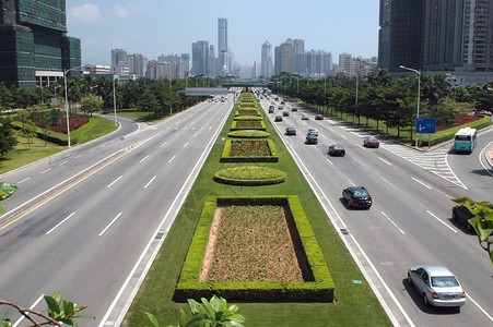 深圳市主要通道摩天大楼街道交通建筑大街汽车城市建筑学景观背景图片