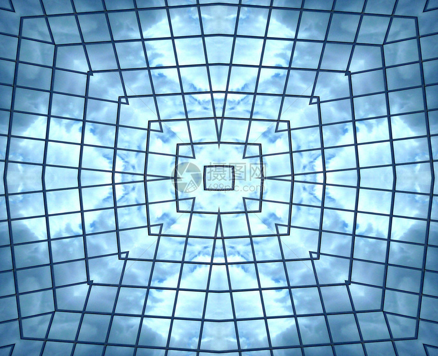 窗口无自缝模式背景建筑蓝色反射多云玻璃建筑学窗户正方形图片