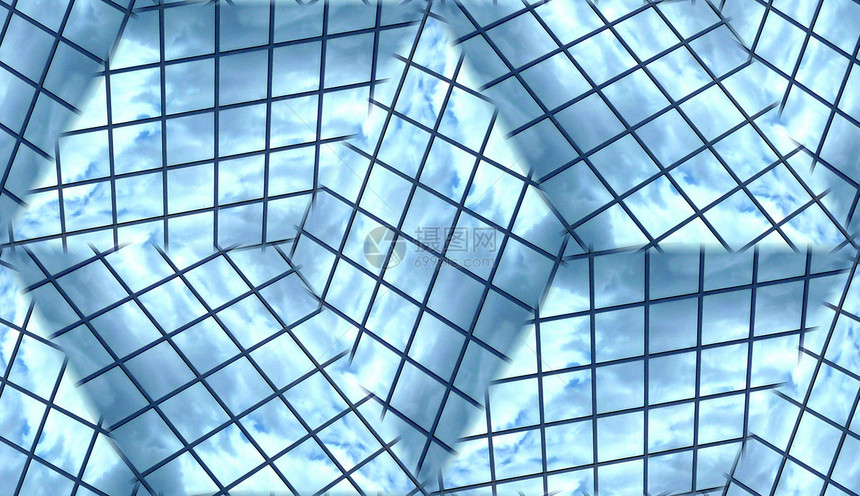 窗口无自缝模式背景反射玻璃窗户蓝色建筑正方形建筑学多云图片