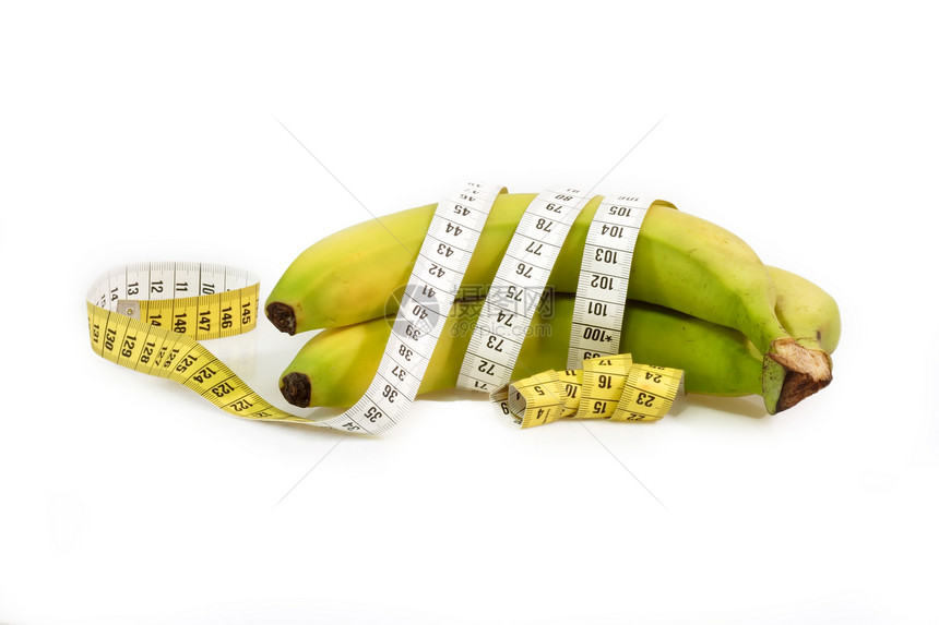 饮食包装甜点黄色测量节食食物维生素水果卷尺热带图片