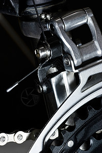 MTB 前出轨器运动自行车机器车轮牙齿金属骑术传动宏观驾驶背景图片