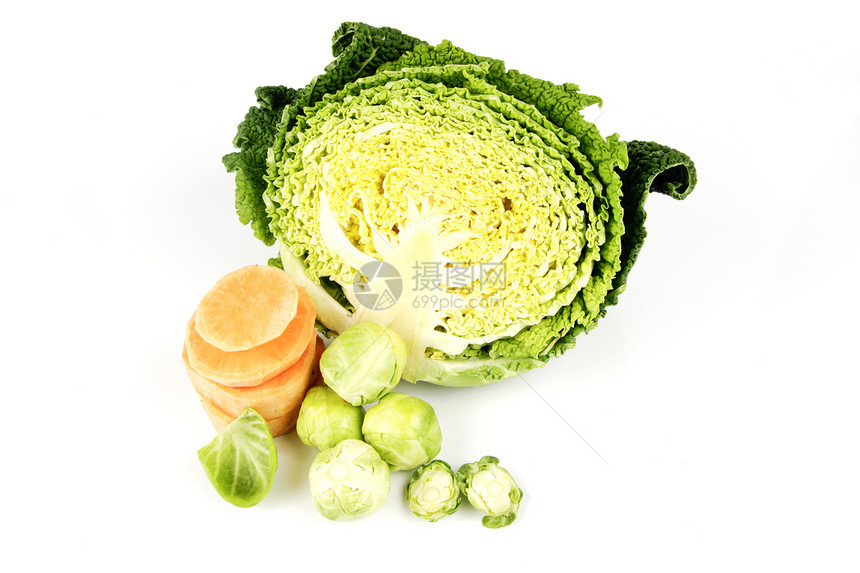 半个加切片甜土豆和芽菜卷心菜烹饪收成纤维沙拉豆芽膳食生产叶子生长植物图片