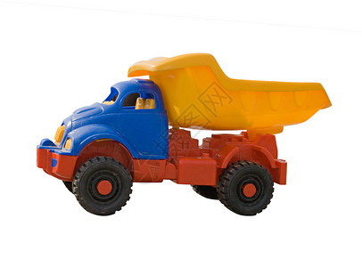 玩具卡车童年操场轮子汽车玩物货车搬运工红色蓝色身体背景图片