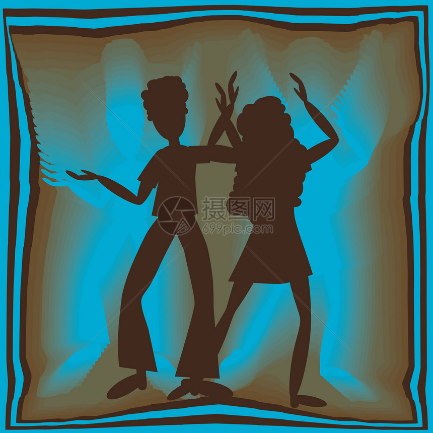 蓝色的复古舞男人辉光棕色女孩艺术女性艺术家舞蹈家男生插图图片