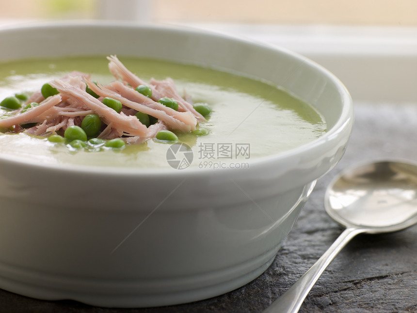 培豆和火腿汤碗食品猪肉蔬菜食谱餐具火腿英语食物肉汤用具图片