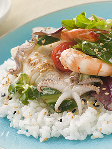 海食寿司沙拉贝类粮食美食种子对虾乌贼谷物五谷杂粮沙拉寿司背景图片