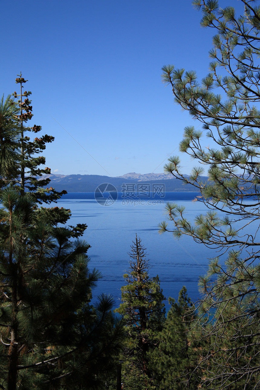 塔霍湖山脉假期远景山腰松树蓝色景点旅游风景天空图片