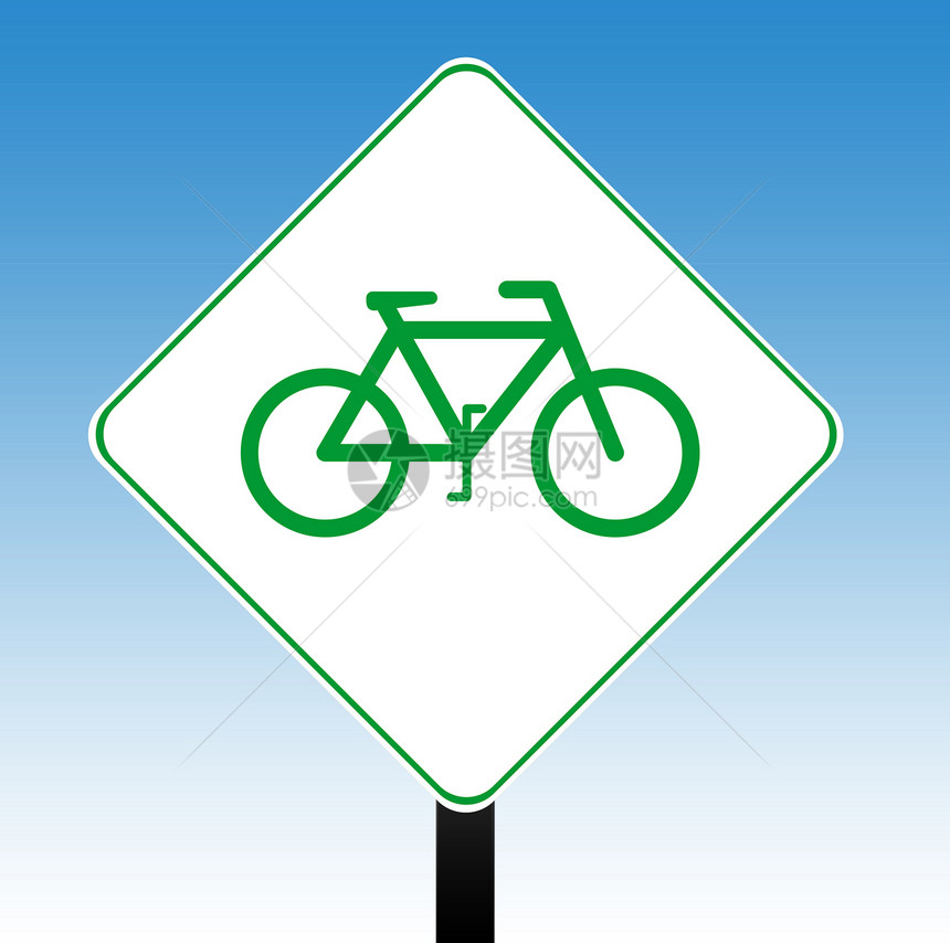 自行车标志插图蓝色指示牌交通路标安全橙子运输天空图片