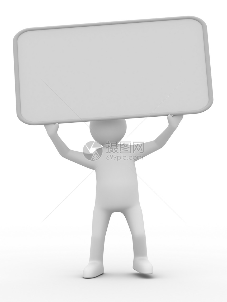 男子手握着海报 3D图像人士笔记横幅空白标签销售推介会商务木板药片图片