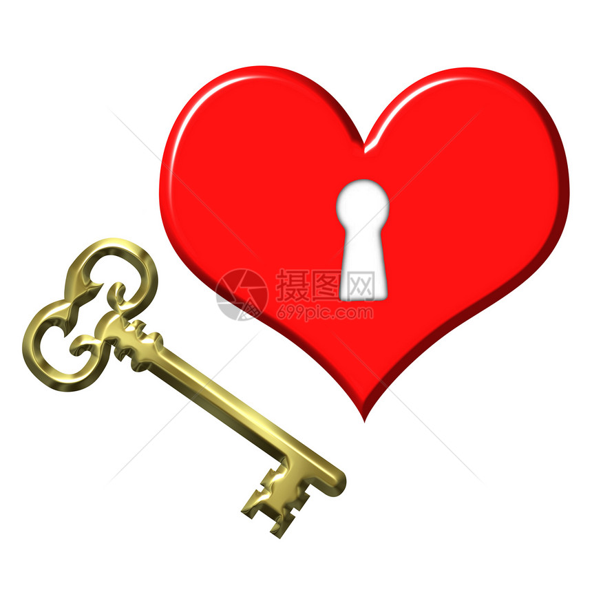 我的心的钥匙锁孔艺术品斜角热情概念浪漫艺术恋情红色金子图片
