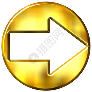 3D 金框架箭头艺术适应症黄色金属反射插图按钮背景图片