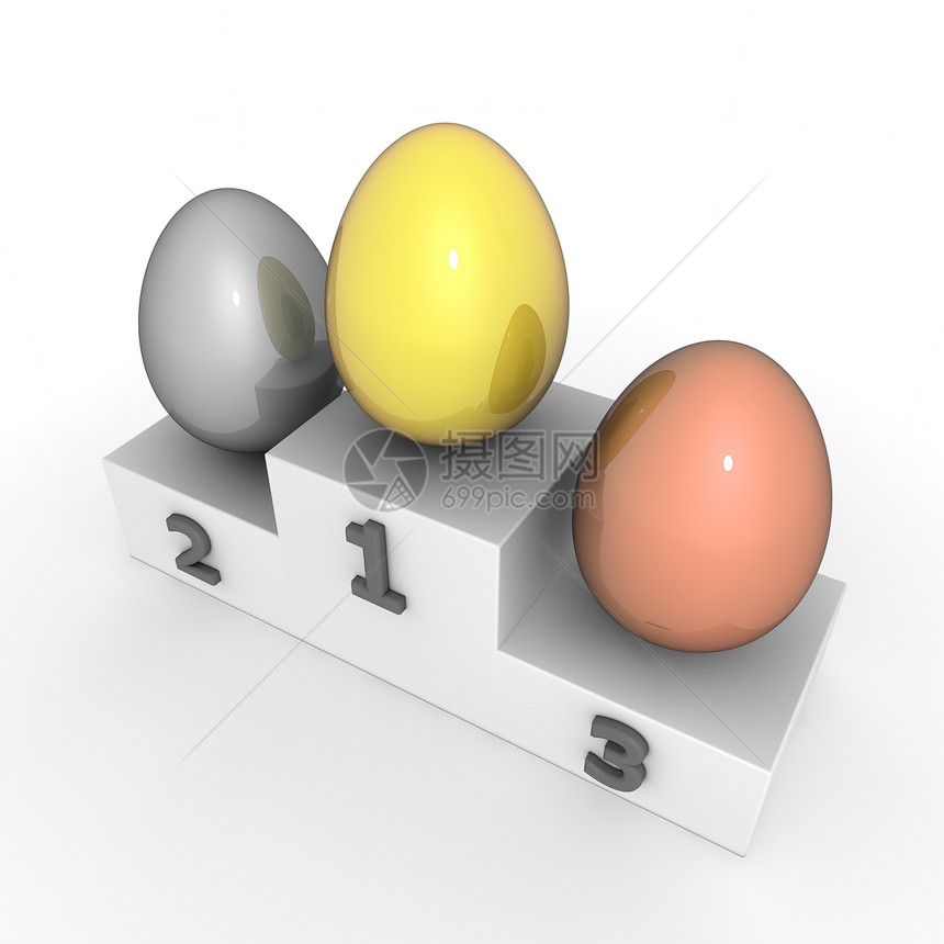 胜利podium  金 银 青铜中的鸡蛋挑战勋章平台食物锦标赛金子家禽游戏比赛反光图片