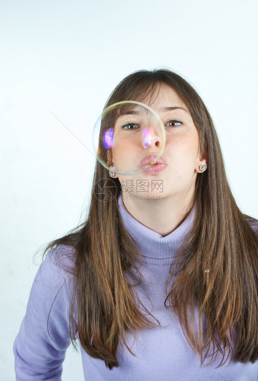 泡泡世界飞行女性乐趣女士游戏魅力气泡空气肥皂青年图片