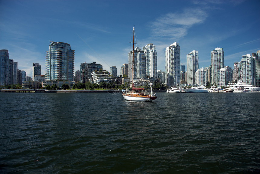 不列颠哥伦比亚省温哥华市建筑物蓝色港口码头摩天大楼世界城市晴天风景照片图片