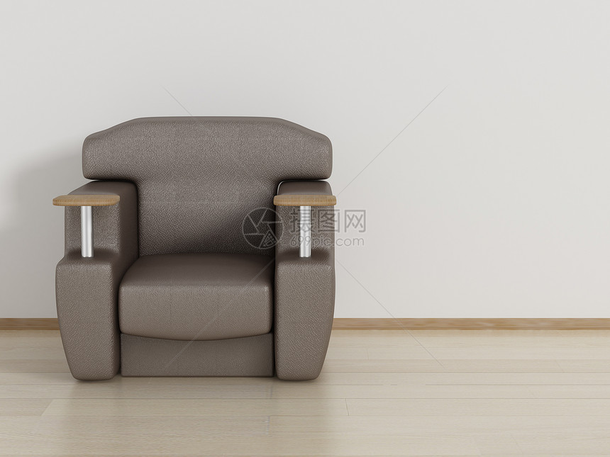 3D图像 在一间房间里的皮带扶手椅公寓阴影地面插图木地板底座休息装饰长椅风格图片