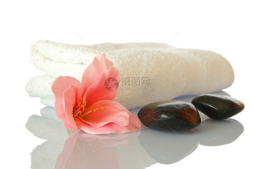 良好健康温泉卵石桑拿洗澡护理按摩花朵石头反射毛巾图片