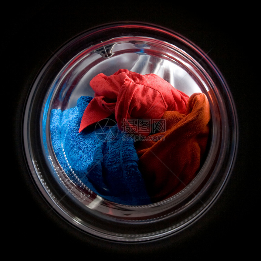 洗衣加载机器洗涤红色电子洗衣店窗户橙子蓝色器具衣服图片
