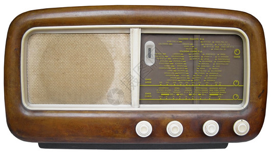 旧调频无线电调音器木头天线播送白色音乐电子产品背景图片