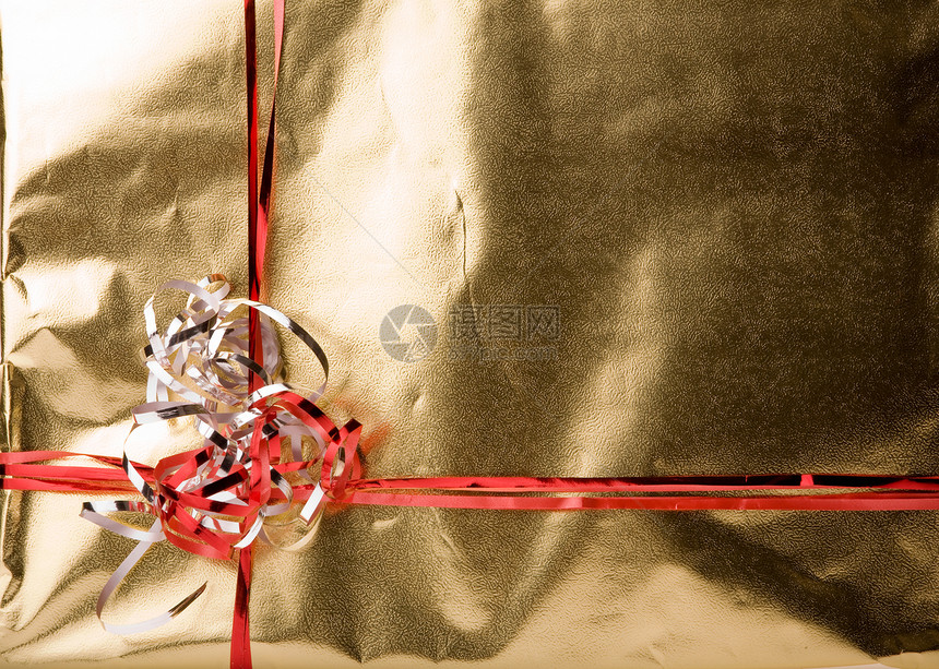 礼品背景庆典金子丝带红色礼物领带白色包装周年金属图片