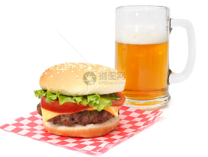 汉堡汉堡和啤酒面包瓷砖包子饮料汉堡芝麻红色牛肉正方形午餐图片