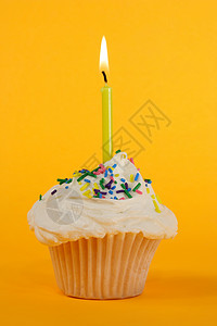 纸杯蛋糕糕点甜点派对营养早餐小吃黄色蜡烛庆典食物背景图片