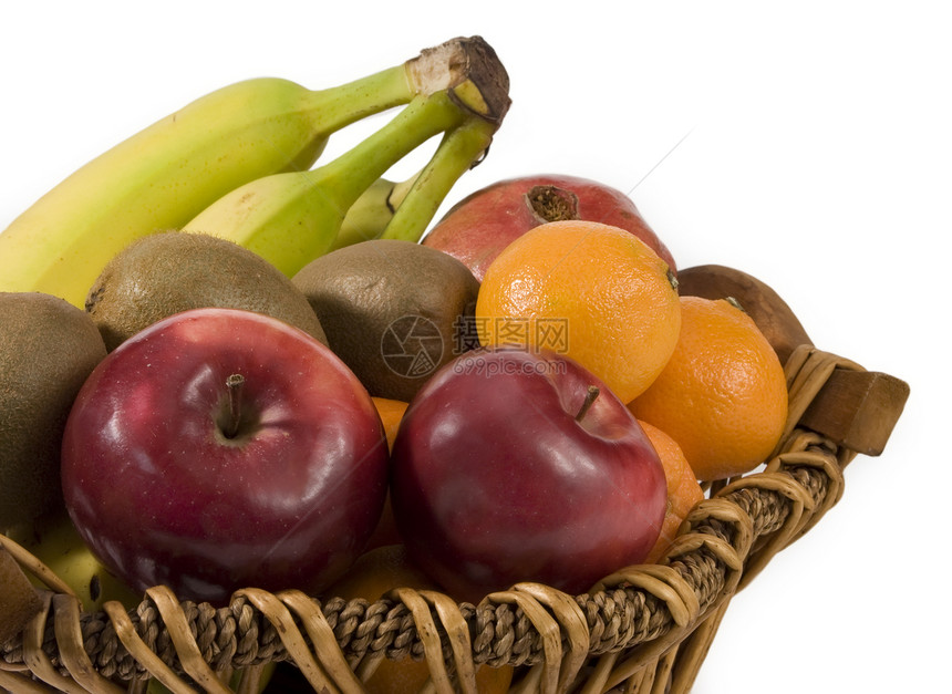 水果篮饮食奇异果香蕉橙子营养柳条石榴味道黄色篮子图片