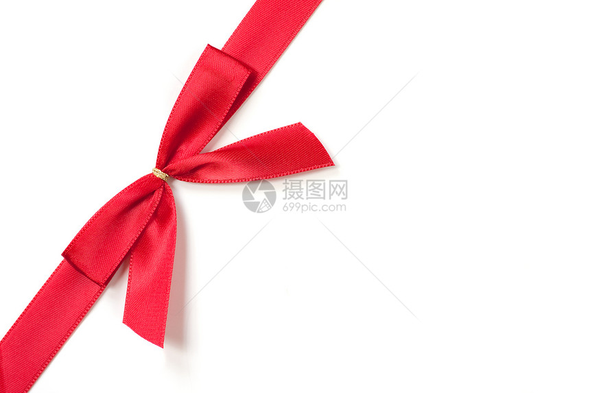 白色背景上的红丝弓丝绸红色图片