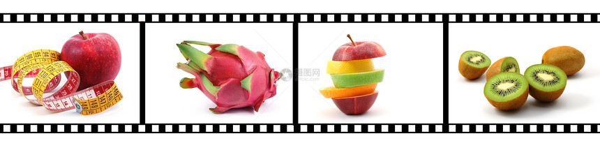 带水果收藏的胶片条幻灯片橙子边界摄影小吃框架白色营养生活奇异果图片