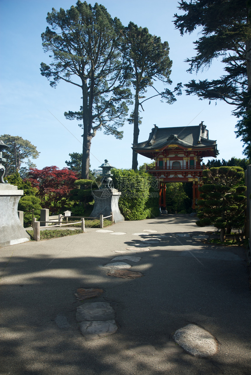 美国 加利福尼亚 旧金山 金门公园 日式茶园目的地旅游建筑寺庙庭园池塘外观园景特色文化图片