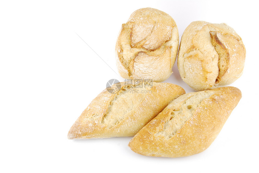 一群新鲜的自制白面包工作室棕色硬皮食物圆圈小麦谷物白色粮食种子图片