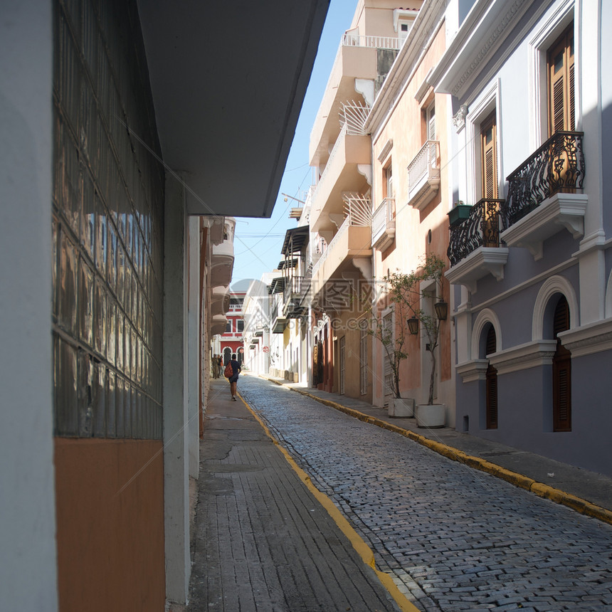 波多黎各旧圣胡安外观建筑旅游摄影城市文化省会热带鹅卵石色彩图片