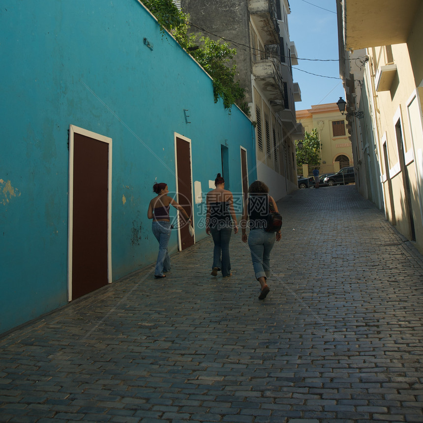 波多黎各旧圣胡安目的地热带鹅卵石建筑色彩都市街道外观假期文化图片