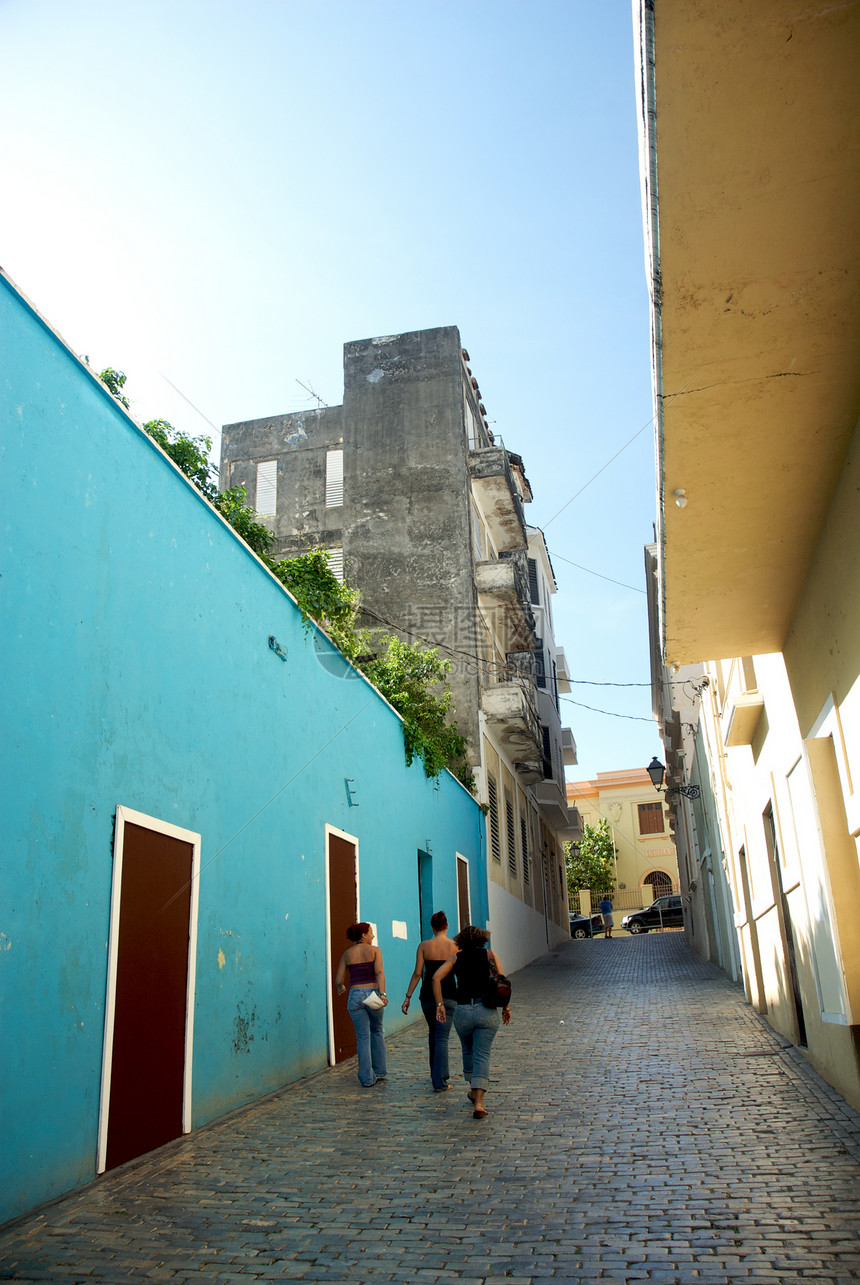 波多黎各旧圣胡安游客鹅卵石假期省会摄影旅游色彩房子城市都市图片