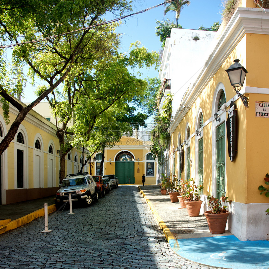 波多黎各旧圣胡安都市鹅卵石风光外观街道省会游客城市色彩摄影图片