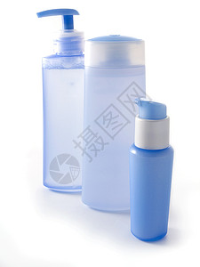 蓝色化妆品皮肤盒子罐子浴室软木瓶子药物医疗淋浴洗发水背景图片