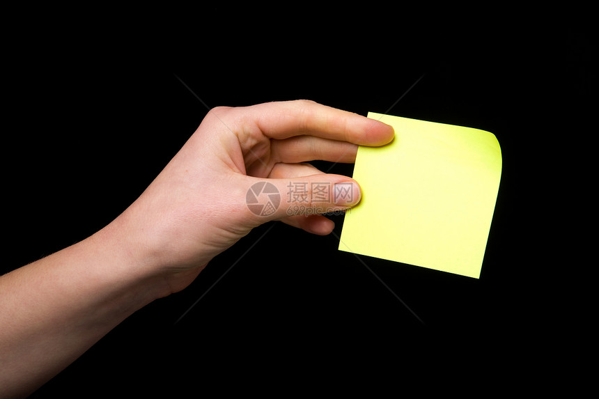手头粘贴笔记软垫黄色邮政空白备忘录健忘女性贴纸黑色手指图片