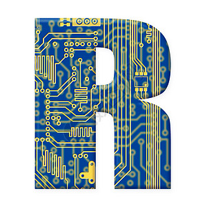 黄金嫁期电子电路板字母表上写的信 白后春期电脑插图高科技教育电路字体盘子技术工程蓝色背景
