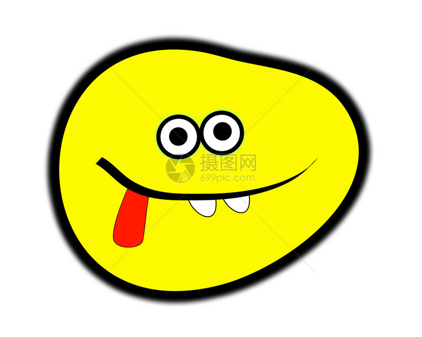 切基卡通脸厚脸曲线喜悦黄色情绪化舌头概念幸福白色情感图片